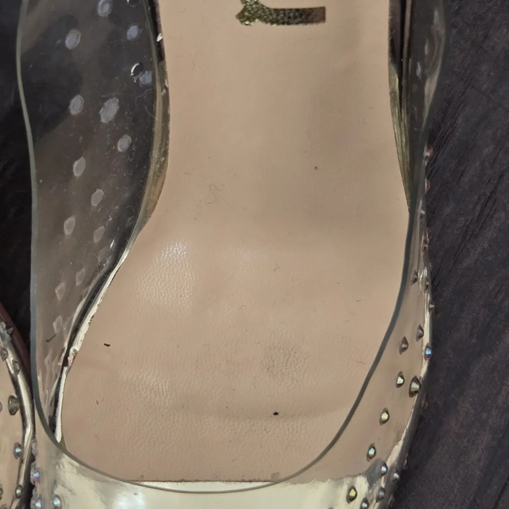 💃Stylish Transparent Heels with Gold and Pink Accents✨️ - Picture 9 of 12
